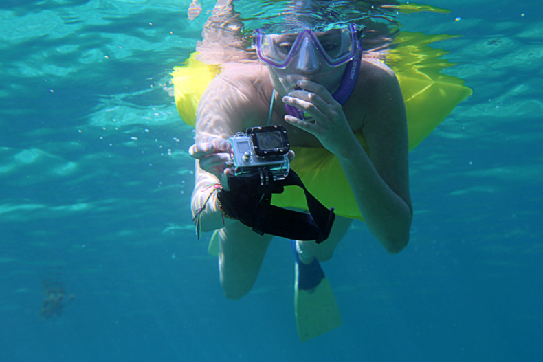 Gladys with the GoPro underwater